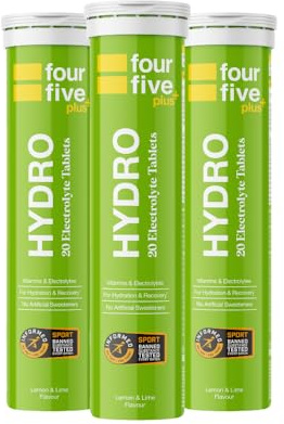 fourfive Hydration Tablets (Lemon&Lime) - 3x20 Effervescent Tablets | Low Calorie Vitamin Electrolytes, Vegan, Magnesium & Calcium, Sports Hydration