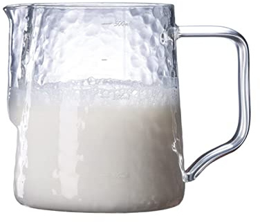 Jarra de espuma de leche de 17 onzas, 500 ml de vidrio de borosilicato alto, taza de vapor con medición para café, capuchino, latte art