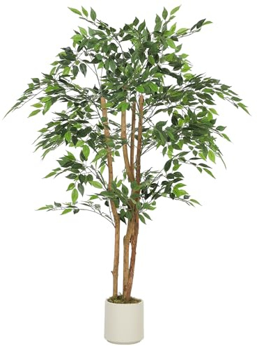 HOMCOM Pianta artificiale da interno 150 cm albero di banyan artificiale, vaso in plastica e tronco in legno massiccio, pianta finta verde decorazione per casa, ufficio, salotto, camera da letto
