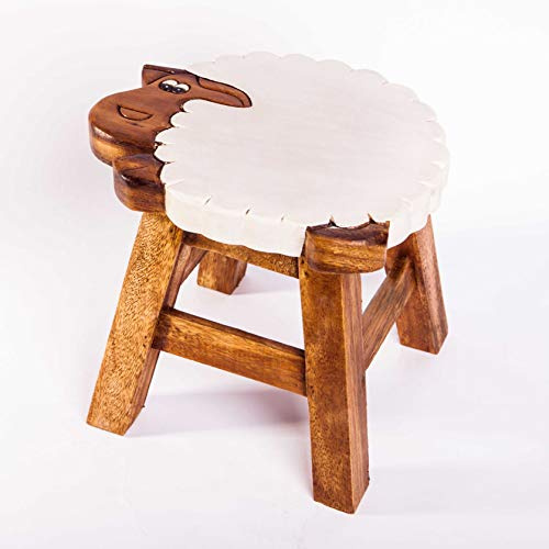 FairEntry Tabouret pour enfant en bois massif avec motif mouton - Hauteur d'assise : 25 cm