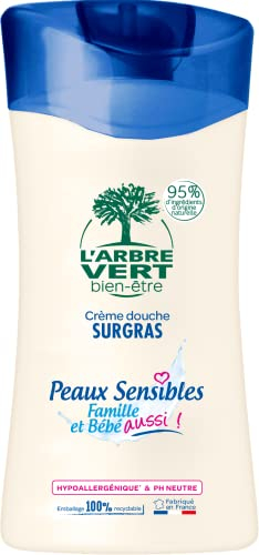 L'Arbre Vert Bien-être Crème Douche Peaux Sensibles Famille et Bébé aussi! - pH Neutre et Hypoallergénique - 95% d'ingrédients d'origine naturelle - 250mL