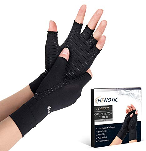 HENOTIC Copper Arthritis Gloves for Women Men Fingerless Compression Gloves