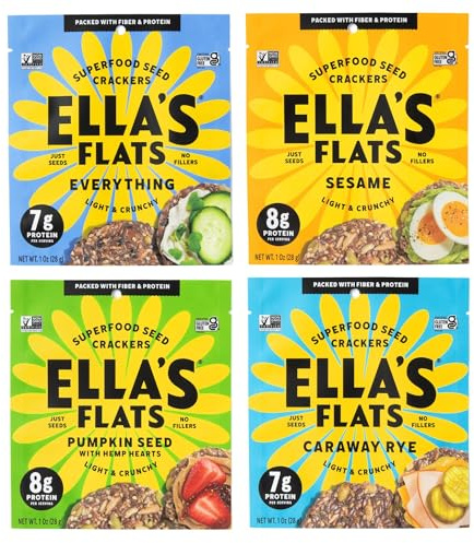 ELLA’S FLATS® Variety All Seed Savory Crisps – All Natural, Gluten Free, Good Source of Protein, High Fiber, Vegan and Keto Friendly (Variety Snack Pack, 20 Pack)