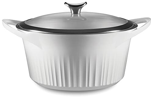 CorningWare, Non-Stick 5.5 Quart QuickHeat Dutch Oven Pot with Lid, Lightweight, Ceramic Non-Stick Interior Coating for Even Heat Cooking, Perfect for Baking, Frying, Searing and More, French White