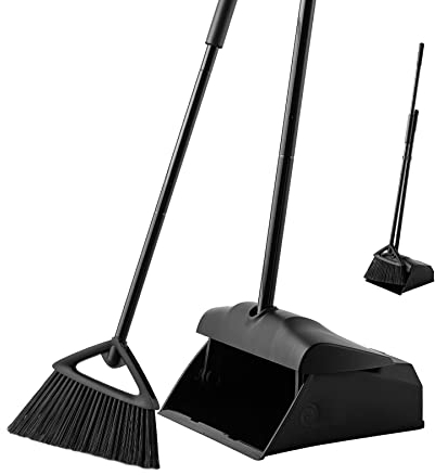 Eyliden Combo de Escoba y recogedor de ángulo Comercial, con Mango Largo, Juego de Barrido de vestíbulo para garajes al Aire Libre, Patio, aceras, Cubiertas, Interiores, hogar, Cocina, habitación,