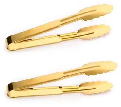 2 Stück 22,9 cm Servierzangen-Set, Grillzange, Buffet-Zange, rutschfest und griffig, Edelstahl, Küche, Kochzange, Mehrzweckgreifer, Brotclip, Salat, Braten, Grillen, Gebäck, Ofen (Gold)