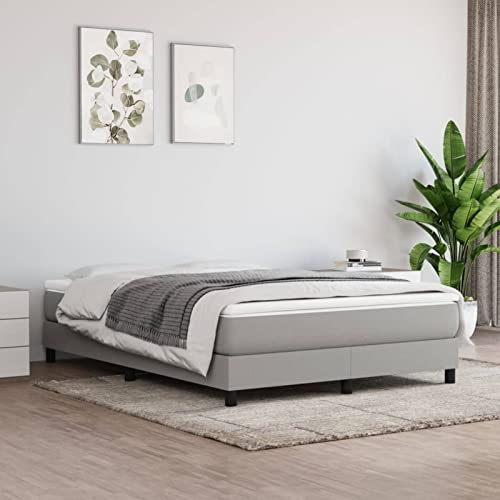 Tidyard resårsäng, sängram, stoppad säng, ungdomssäng, gästsäng, sovrumssäng, dubbelsäng/enkelsäng, balksäng, sängram med ribbotten, träsäng, ljusgrå, 140 x 200 cm, tyg