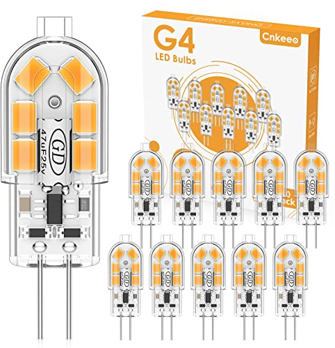 Cnkeeo Bombilla G4 LED, 2W Equivalente a 20W Halógeno G4 LED, Blanco Cálido 3000K 200LM Protección Ocular Brillante, No Regulable, Bombillas de Ahorro de Energía AC/DC 12V, 10 Piezas