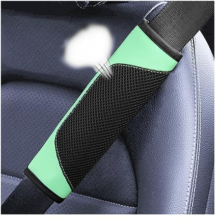 BESULEN 2 Pack Car Seat Belt Pads Cover Leather Mesh Shoulder Cushion Green