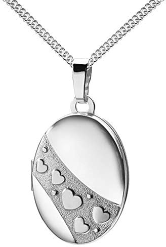 JEVELION Fotomedaillon Medaillon Hochglanz für 2 Bilder 925 Silber Bild Amulett mit Herzen zum Öffnen für Damen mit Halskette und Schmuck-Etui Mit Panzerkette - Kettenlänge 60 cm.