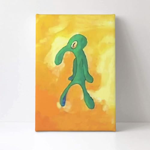 Gebiorty Thaddäus Gemälde Leinwand Bilder für Schlafzimmer - Lustige Squidward Painting mit Rahmen - Hauch von Tüll Bild - Tadeus Tentakel - Wasserfest - Tolles Geschenk - 40x50cm