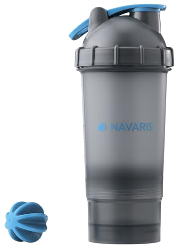 Navaris Shaker Proteine 500 ml - Bottiglia con Scomparto e Misuratore - Porta Proteine in Polvere - Tappo a Prova di Perdite - Ideale per la Palestra e i Viaggi