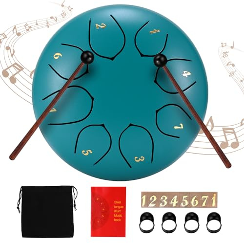 Couleeur Steel Tongue Drum, 6 Pollici 8 Note Handpan Strumento Musicale,Tamburo in Acciaio,Strumento a Percussione Tamburo per Meditazione,Yoga, Educazione Musicale,Guarigione del Suono (lago Blu)