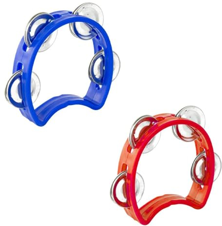 Halbmond-Tamburin, 2 Stück Handheld Tamburin mit Metallschellen,Halbmond Percussion Tamburin, für Erwachsene, Kinder, Kleinkinder, Zuhause, Schule, Party