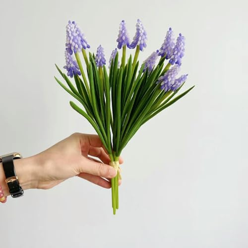 BREEZYHUE 1 bunt 6 st liten konstgjord blombukett gelatin druvhyacinter vacker lila hyacint brud bröllop bukett blomsterarrangemang – lila hyacint
