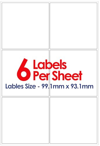 YUNJU A4 Self Adhesive Address Labels, 6 Label Per Sheet, 20 Sheets, (99.1 X 93.1 mm) 120 Labels