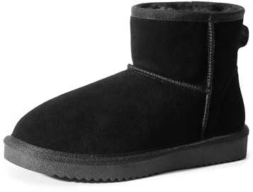 DREAM PAIRS Snow Boots for Women Genuine Suede Anti-Slip Warm Winter Booties Slip On Memory Foam Comfort Ankle Boots FuzzyClassicⅡ,Size 6,Black,SDSB2432W