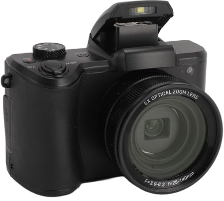 PUSOKEI Fotocamera Digitale, Fotocamera per Vlogging HD 5K da 64MP con Display IPS da 3,2 Pollici, Zoom Ottico 5X, Messa a Fuoco Automatica, Doppia Lente, Anti-Vibrazione, per Fotografia