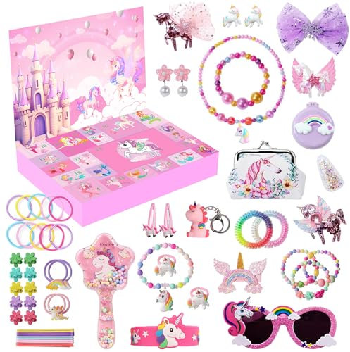 Adventskalender 2025 Kinder, Mädchen 2025 Adventskalender, Einhorn Adventskalenders, 24 Tage Weihnachts Adventskalenders Halskette Schmuck Schlüsselanhänger DIY Charm für Mädchen Jungen Kinder
