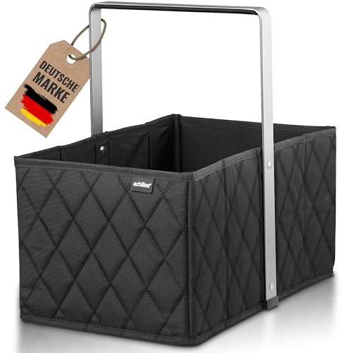 achilles shoppingkorg kant – praktisk bärkorg för shopping – vikbar shoppinglåda med aluminiumhandtag – platsbesparande korg för bilens bagageutrymme – svart