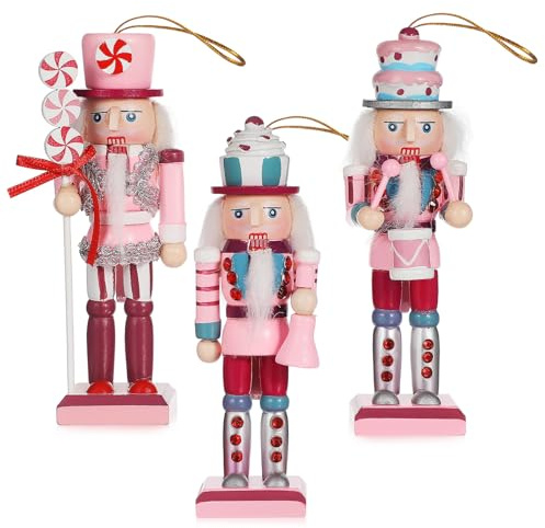 IMIKEYA Christmas Nutcracker Figure: 3PCS Pink Wooden Nutcracker Hanging Christmas Ornament Decoration Ornament Soldier Decor