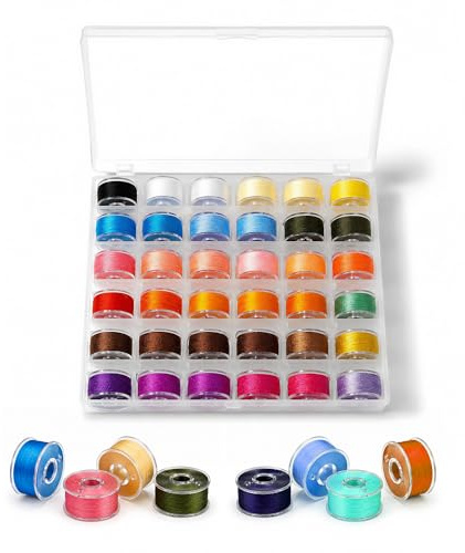 Trimming Shop 36 Pre Wound Sewing Bobbins with Storage Case