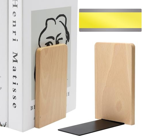 HENGBIRD 2 Stück Buchstütze Holz Bücherstütze mit 1 Lesezeichen, Buchenholz BüCherstützen für Buchhalter, Buchstützen Holz für Bücher CD Schallplatten, Schwere Bookends für Zuhause Büro Bücherei