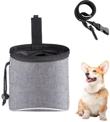 Jimkply Sacoche à Friandises pour Chiens, Sac à Nourriture en Tissu Oxford pour Entraînement de Chiens, Sac à Friandises pour Animaux de Compagnie Universel pour Chats et Chiens (Gris)