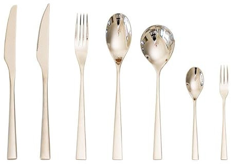 Silverbestick bestickset, spegel bestickset i rostfritt stål Restaurangkniv, gaffel, sked, soppsked (silver 28 stycken för 4)