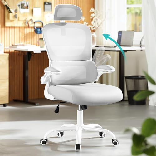 SONGMICS Bürostuhl, Schreibtischstuhl, ergonomischer Netzstuhl, mit doppellagigem Netzgewebe, atmungsaktiv, Adaptive Lendenstütze, verstellbare Kopfstütze, für Homeoffice, Taubengrau OBN041G01