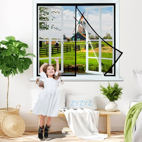 Mosquitera Magnética Para Cortinas, 95x165cm Negro Cortina Mosquiteras Magnética de Malla Anti-insectos con, Fácil de Ensamblar, Sellado Automático