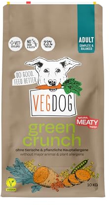 VEGDOG Green Crunch Crocchette Ipoallergeniche (10 kg) | Cani Adulti | Senza Glutine, Cereali e Soia | Alimento Completo con Proteine di Piselli