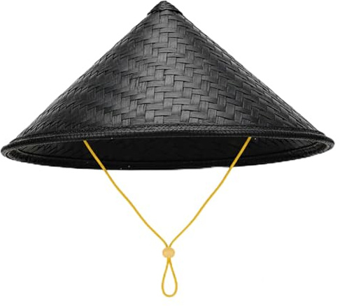 Jorzer Sombrero de arroz de 14 Pulgadas, cónico, Negro, con cordón, Sombrero de bambú, Estilo Tradicional asiático, Ropa cómoda para Mujeres y Hombres-