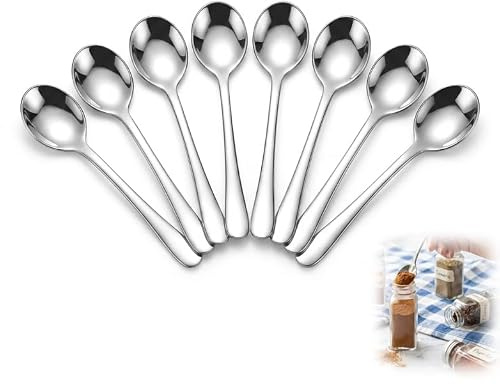 8 cucharas de espresso mini, 7,5 cm, pequeñas cucharas de acero inoxidable, mini cucharas para tarros de especias, cucharas de especias para sal, miel, azúcar, pimienta, té y café accesorios
