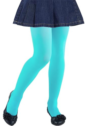 CHUNG Girls Light Weight High Stretchy Footed Legging Lights Students Ballet Bottom, Lake/Teal Blue, 8-11Y