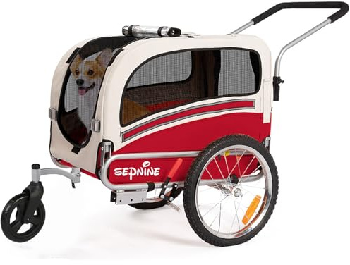 Sepnine 2 in 1 Pet Bicycle Trailer with a 6 Stroller Wheel Suitable for Small and Medium Dogs, Carrier Up to 66/88 LBS, Easy Folding Cart Frame, Quick Release Wheel, Universal Bicycle Coupler