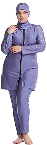AllMonyba Talla Grande Burkini Musulman - Mujeres 3 Piezas Modesto Cremallera Islámico Trajes de baño Kaftan Traje de baño con Hijab de natación