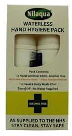 Nilaqua Waterless Hand Hygiene Pack 2 Piece Gift Set: Hand Sanitiser 65ml & Hand & Body Wash 65ml