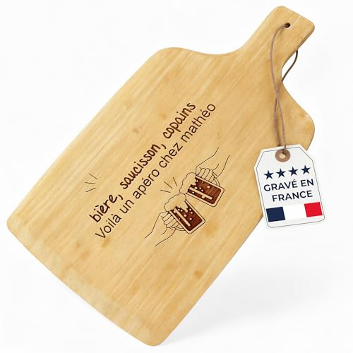 KDO-MAGIC - Planche apéro personnalisée - Planche à découper en bois gravée - Personnalisable avec votre texte - Plusieurs modèles de gravure - Cadeau cuisine (Modèle Apéro)