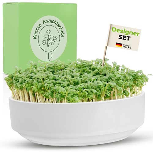 Leni Design große Kresseschale 17cm mit Edelstahl Kressesieb | DAS ORIGINAL | inkl. E-Book | Kresse Anzuchtschalen für Kresse und Microgreens | Keimschalen für Sprossen | Microgreens Anzuchtschalen