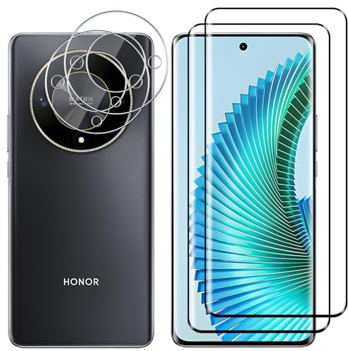 Lutree para Honor Magic 6 Lite 5G Cristal Templado, 2+2 Piezas Protector de Pantalla+Protector de Lente de Cámara, HD Anti-Arañazos Vidrio Templado Película Protectora para Magic6 Lite 5G