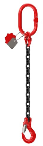 Dolezych DoKett 1-Strang Kettengehänge, Güteklasse 8, 1 m Länge, Kette für Kräne, mit Gabelkopfhaken, 2000 kg Tragfähigkeit, Rot