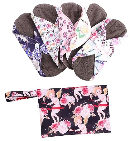 COLLBATH Compresas Menstruales De Carbón Paquete De 5 Servilletas De Tela Lavables Con Cierre A Presión Para Períodos De Ligeros A Abundantes