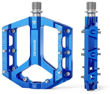 GEWAGE Pédales Plate MTB – Set de pédales de vélo antidérapantes, en Alliage d’Aluminium usiné CNC, axe 9/16, 4 Coloris, idéales pour VTT et Gravel (Bleu)