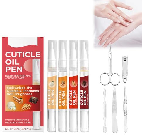 Nail Cuticle Oil Pen Lot de 3 stylos à huile pour ongles avec kit de manucure, stylo coupe-ongles, huile de soin des cuticules, stylo à huile pour soins et réparation des ongles secs et endommagés