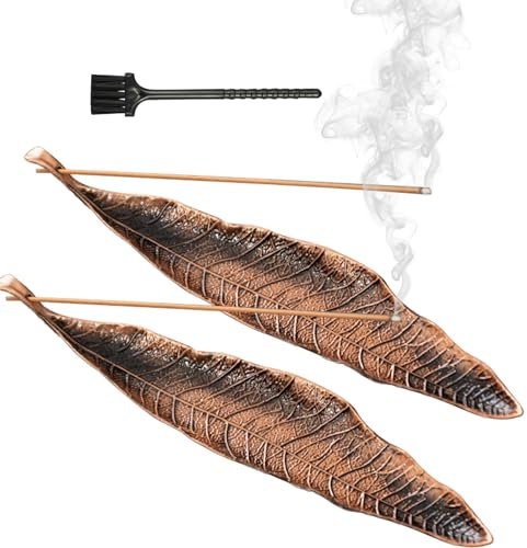 Porta Incenso, Dancepandas 2 pezzi Portaincenso Bruciatore Incenso in Metallo a Forma di Foglia Bruciatore di Incenso Ash Catcher per Casa Ufficio Yoga Meditazione Mini Scopa Inclusa