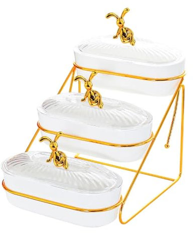 Milageto Placa de Fruta Seca, Bandeja para Servir Aperitivo con Tapa, Plato de Uso múltiple con Soporte, porción de bandejas de Bandeja, White 3 Niveles