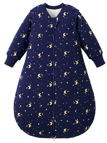Duomiaomiao Winter Baby Sleeping Bag 3.5 tog, 100% Cotton Newborn Warm Sleep Sack with Removable Sleeves Baby Wearable Blanket 18-36 months, Moon