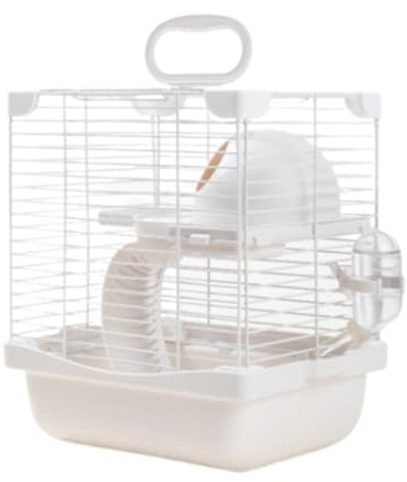 Harilla Cage Portable à Deux Niveaux pour Souris avec Bol de Nourriture et Réservoir d'eau 19x23x28cm, Blanc
