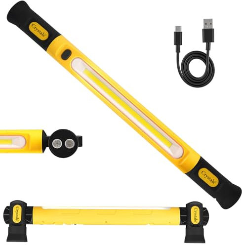 Crystals Work Light 3000LM LED Rechargeable, 5000mAh Magnetic Underhood Light Bar with Power Bank, 3 Modes, Foldable & Rotatable Mechanic Flashlight for Car Repair, Garage, Workshop, Emergency